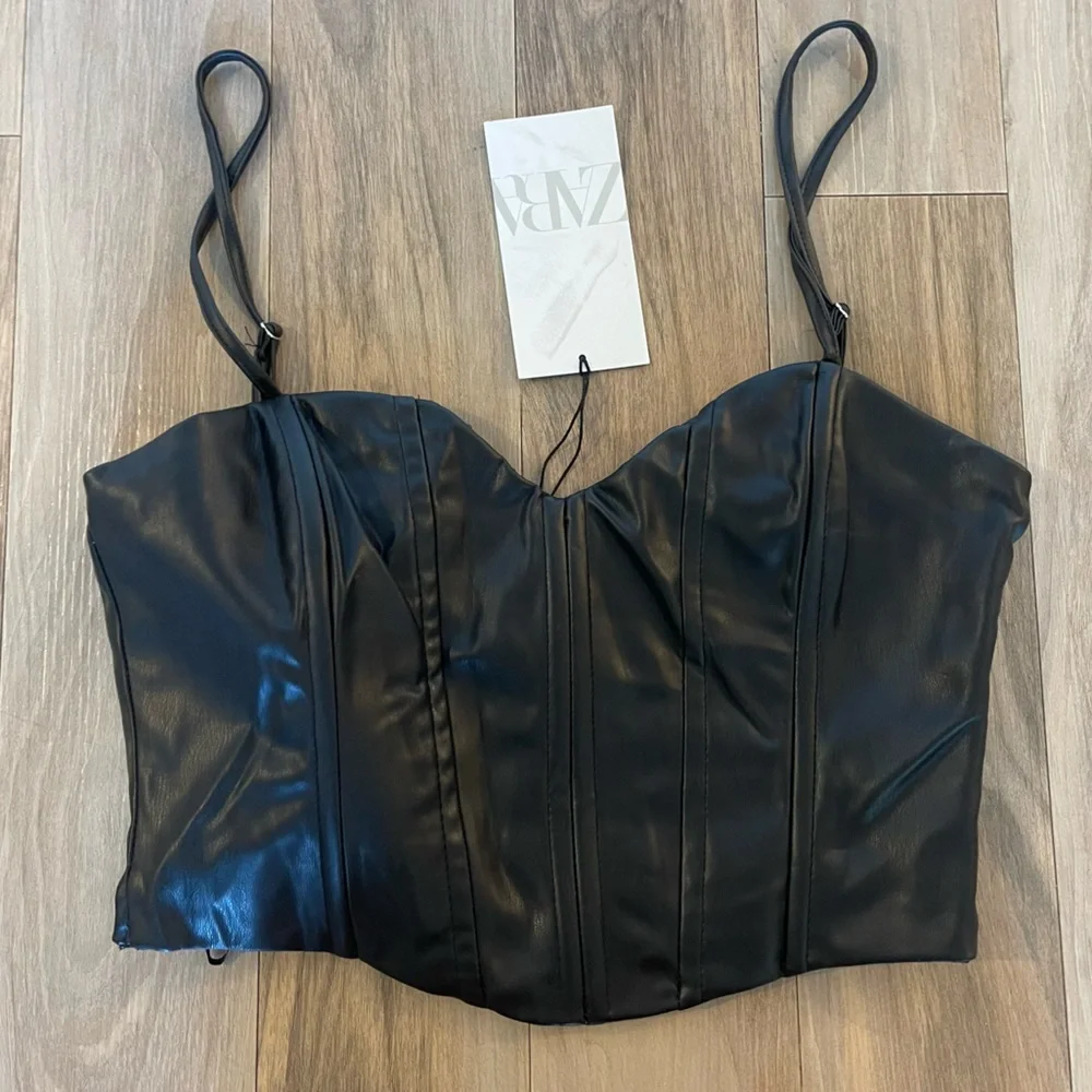 Zara Fake Leather Crop Top - Picture 1 of 6